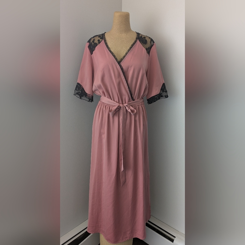 Who What Wear Blush Dress with Black Lace Trim.